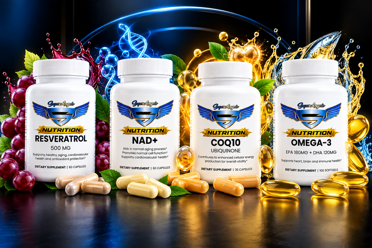 Super Angels Nutrition Resveratrol NAD CoQ10 Omega-3 Bundle